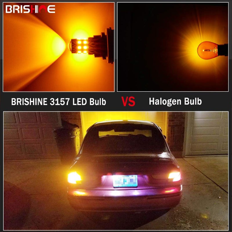 BRISHINE 4-Pack Super Bright 3157 3156 3057 4057 4157 LED Bulbs Amber Yellow 9-30V Non-Polarity 24-SMD LED Chipsets with Projector for Turn Signal Lights, Side Marker Lights - Image 4
